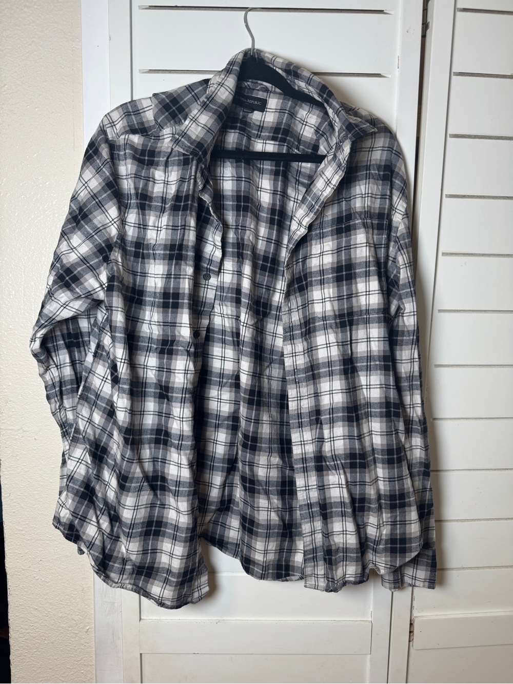 Men's Plaid Button-Up Shirt Jacket - Black & White